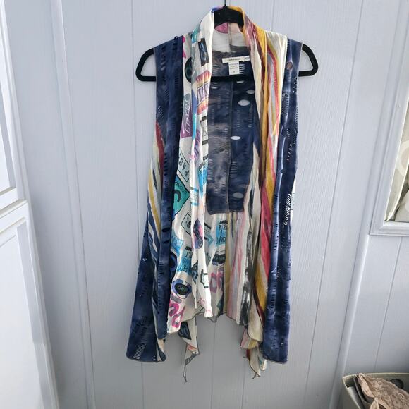 Feratelli Sleeveless Drape Vest Size Small – Patchwork Print, Boho Artsy - Picture 1 of 5